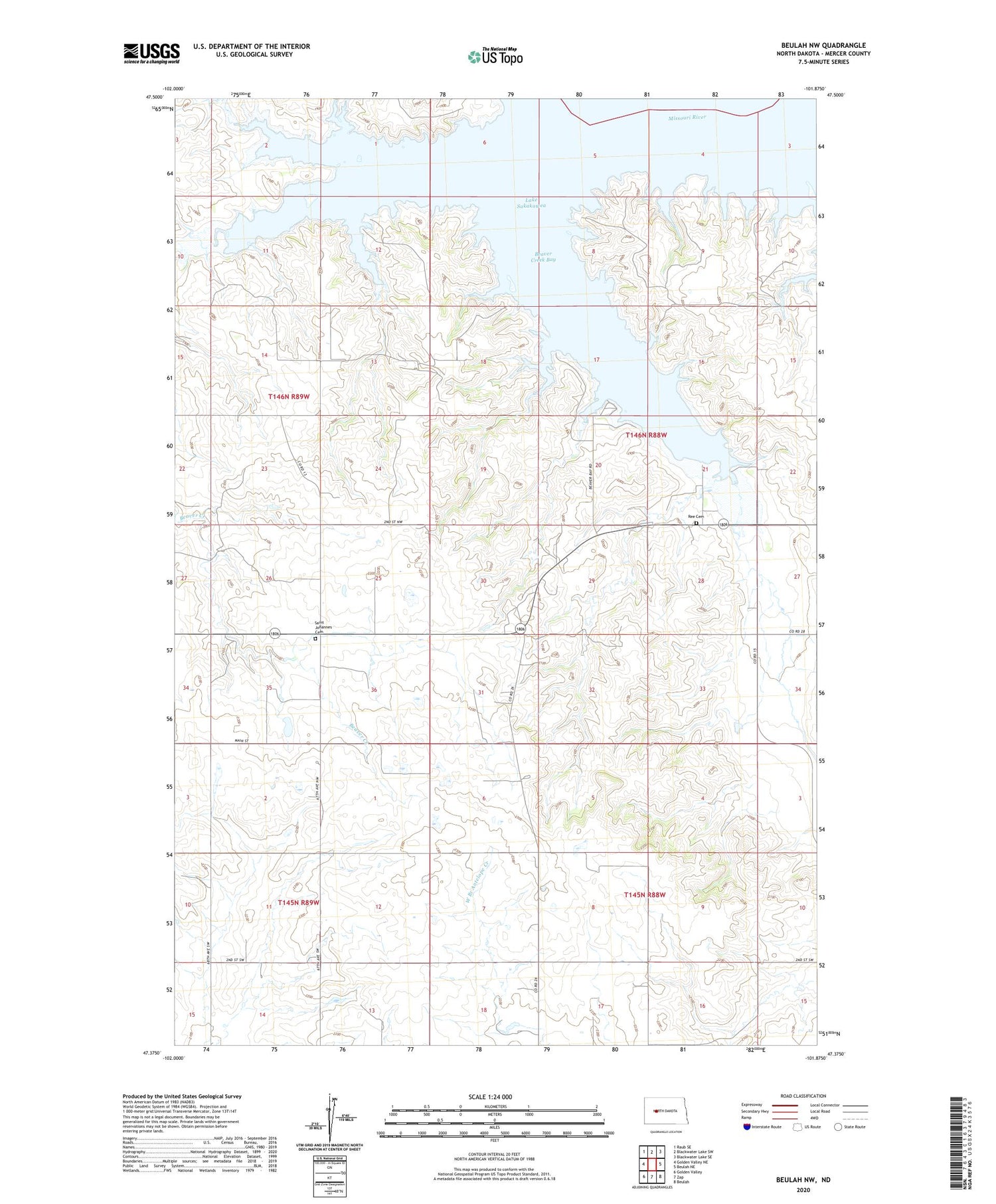 Beulah NW North Dakota US Topo Map Image
