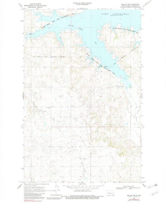 Classic USGS Beulah NW North Dakota 7.5'x7.5' Topo Map Image