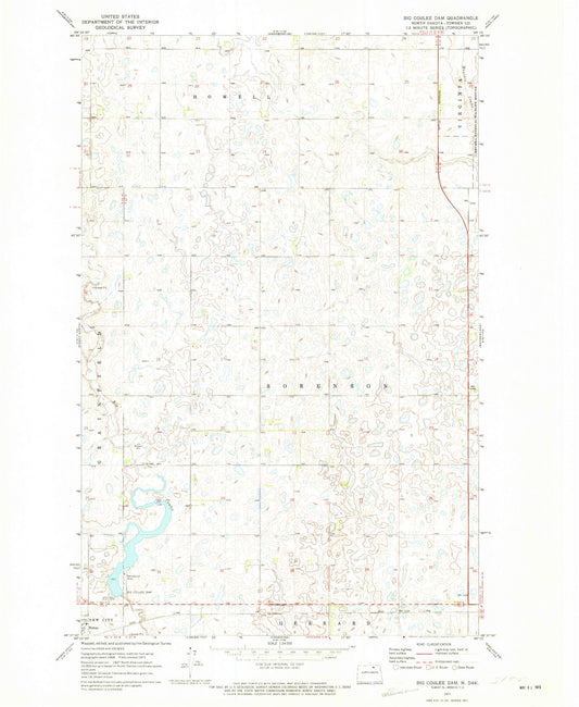 Classic USGS Big Coulee Dam North Dakota 7.5'x7.5' Topo Map Image