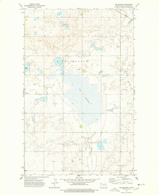 Classic USGS Big Meadow North Dakota 7.5'x7.5' Topo Map Image