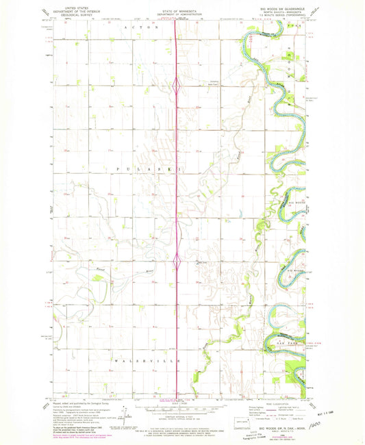 Classic USGS Big Woods SW North Dakota 7.5'x7.5' Topo Map Image
