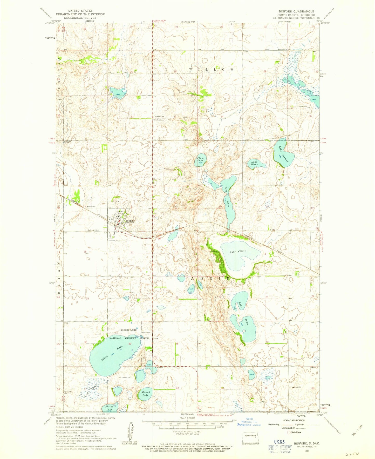 Classic USGS Binford North Dakota 7.5'x7.5' Topo Map Image