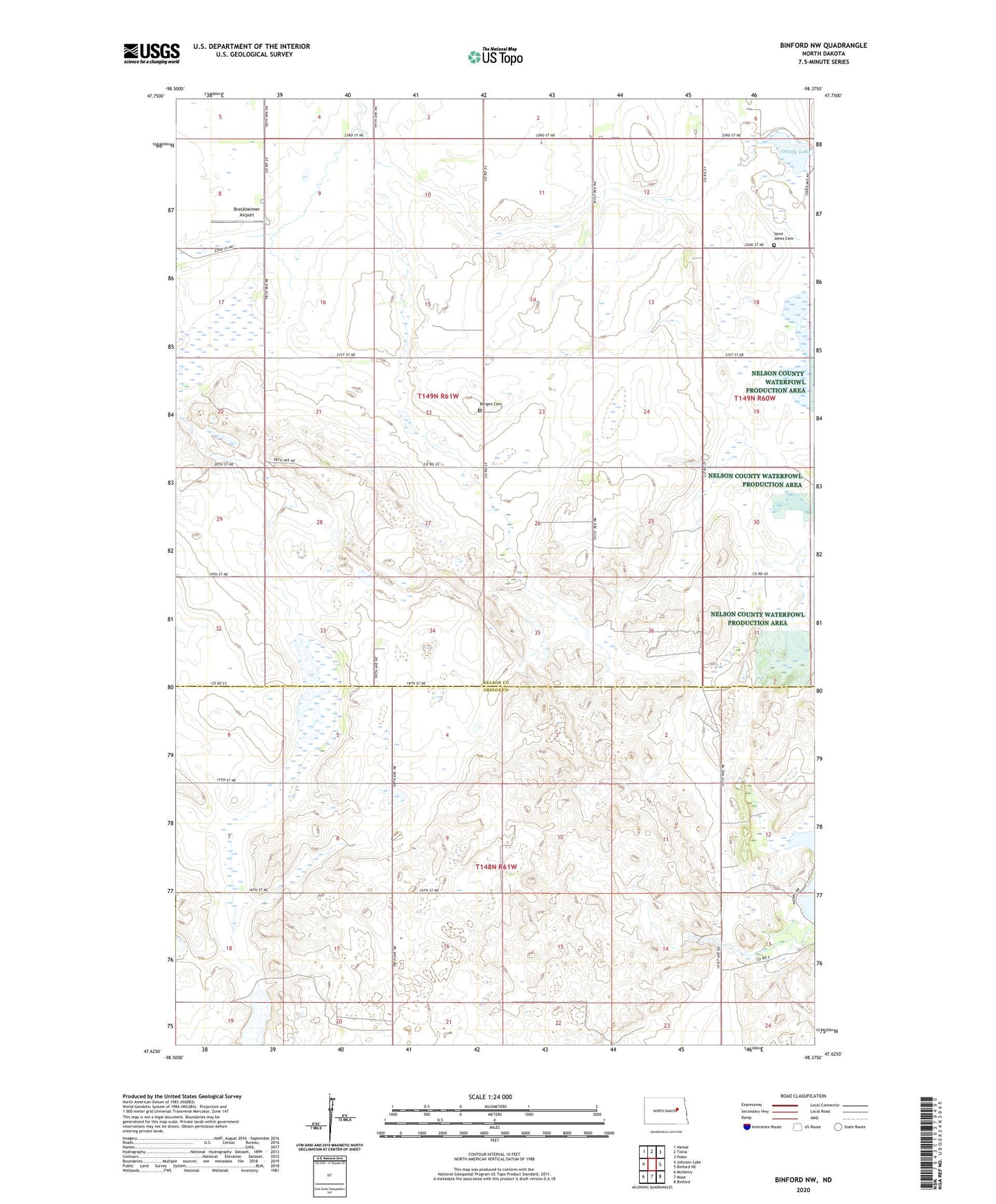 Binford NW North Dakota US Topo Map Image