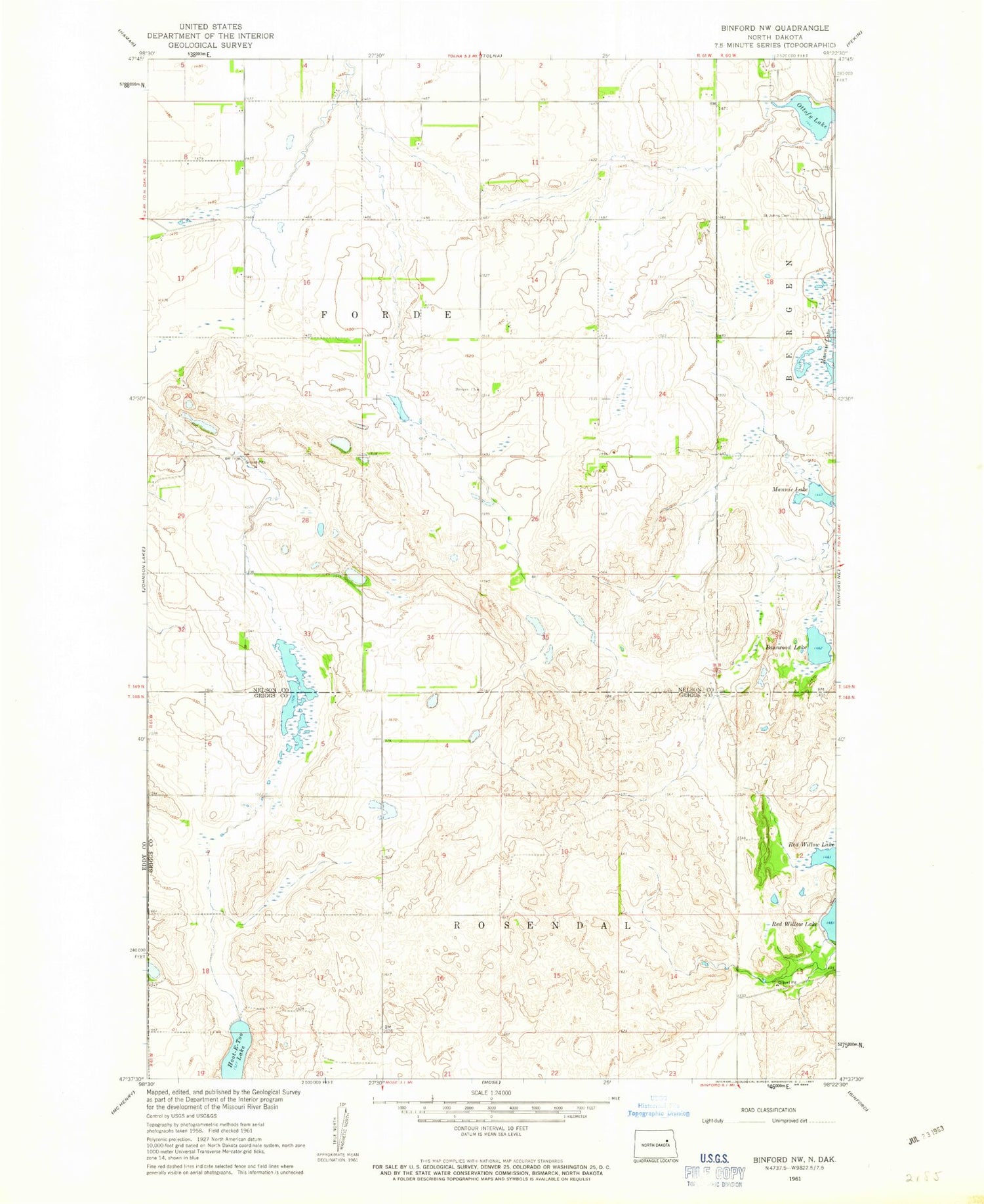 Classic USGS Binford NW North Dakota 7.5'x7.5' Topo Map Image