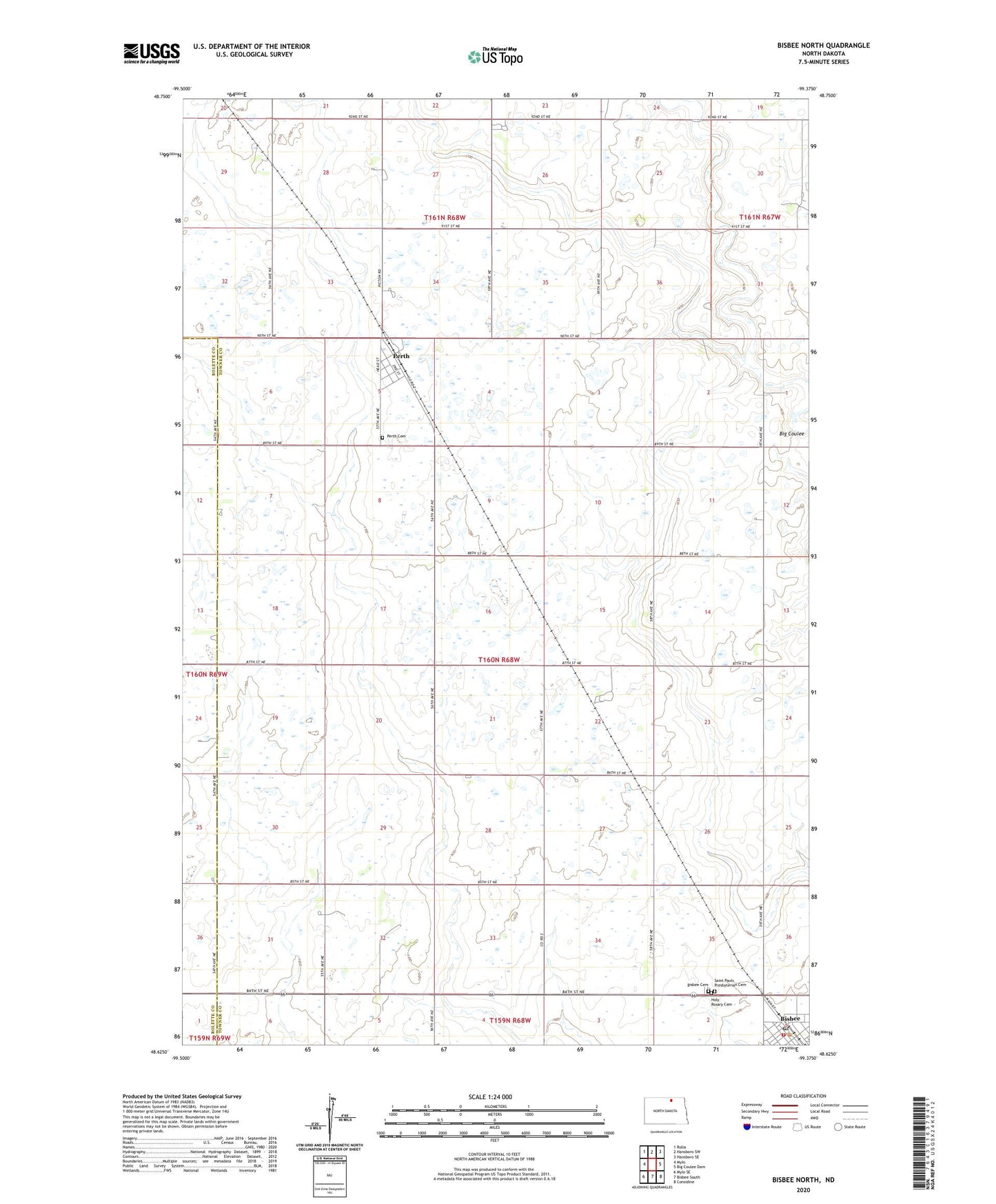 Bisbee North North Dakota US Topo Map Image