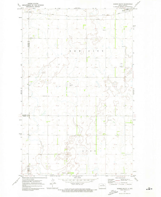 Classic USGS Bisbee South North Dakota 7.5'x7.5' Topo Map Image