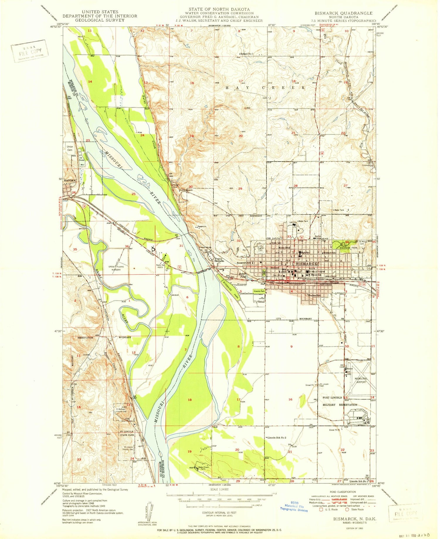 Classic USGS Bismarck North Dakota 7.5'x7.5' Topo Map Image