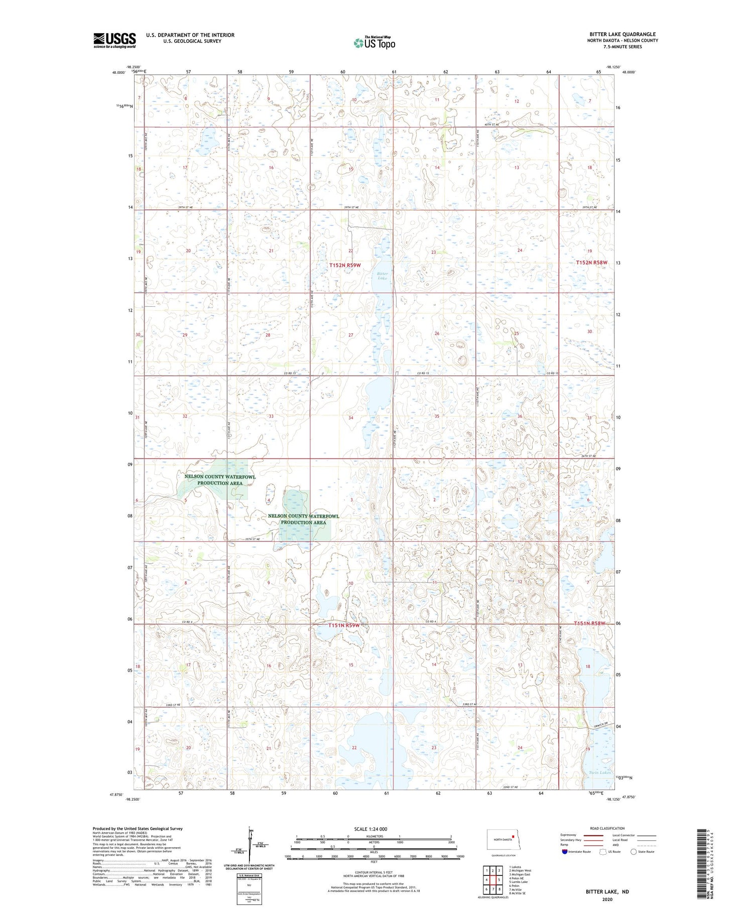 Bitter Lake North Dakota US Topo Map Image