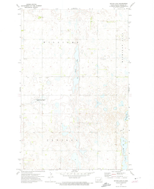 Classic USGS Bitter Lake North Dakota 7.5'x7.5' Topo Map Image