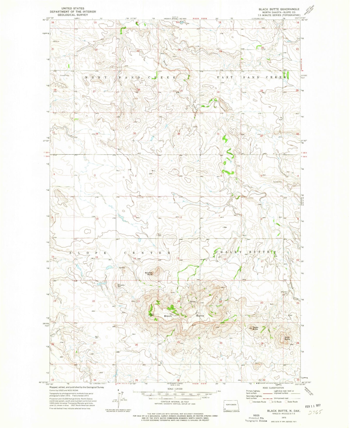 Classic USGS Black Butte North Dakota 7.5'x7.5' Topo Map Image