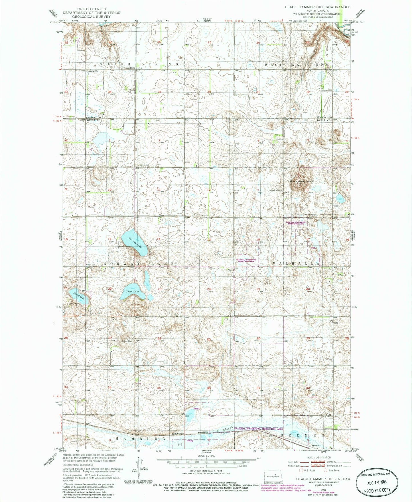 Classic USGS Black Hammer Hill North Dakota 7.5'x7.5' Topo Map Image