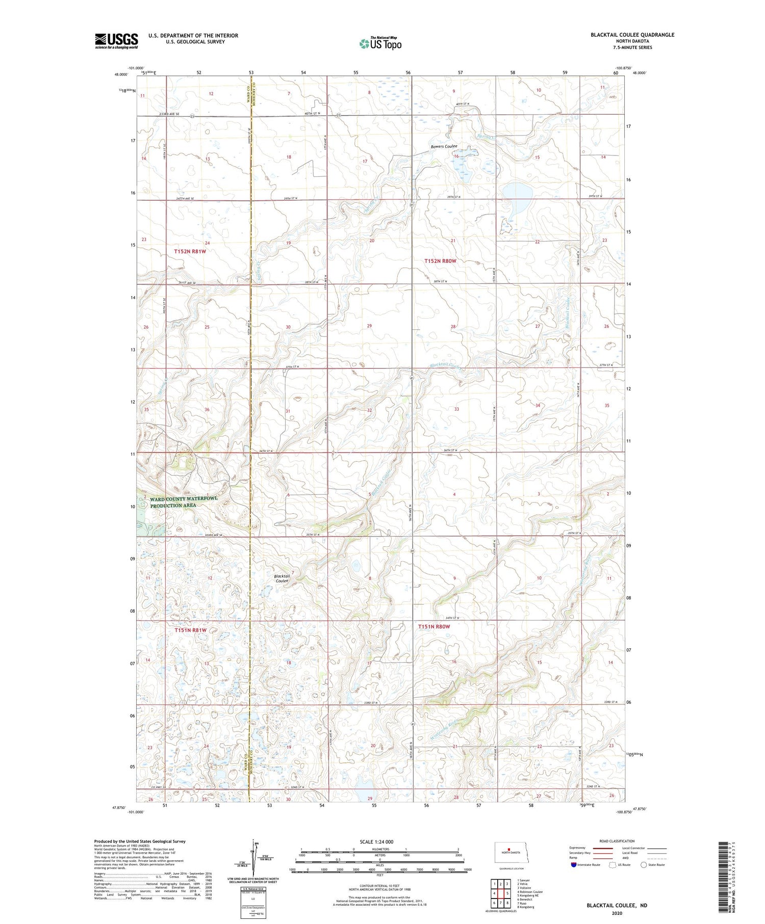 Blacktail Coulee North Dakota US Topo Map Image