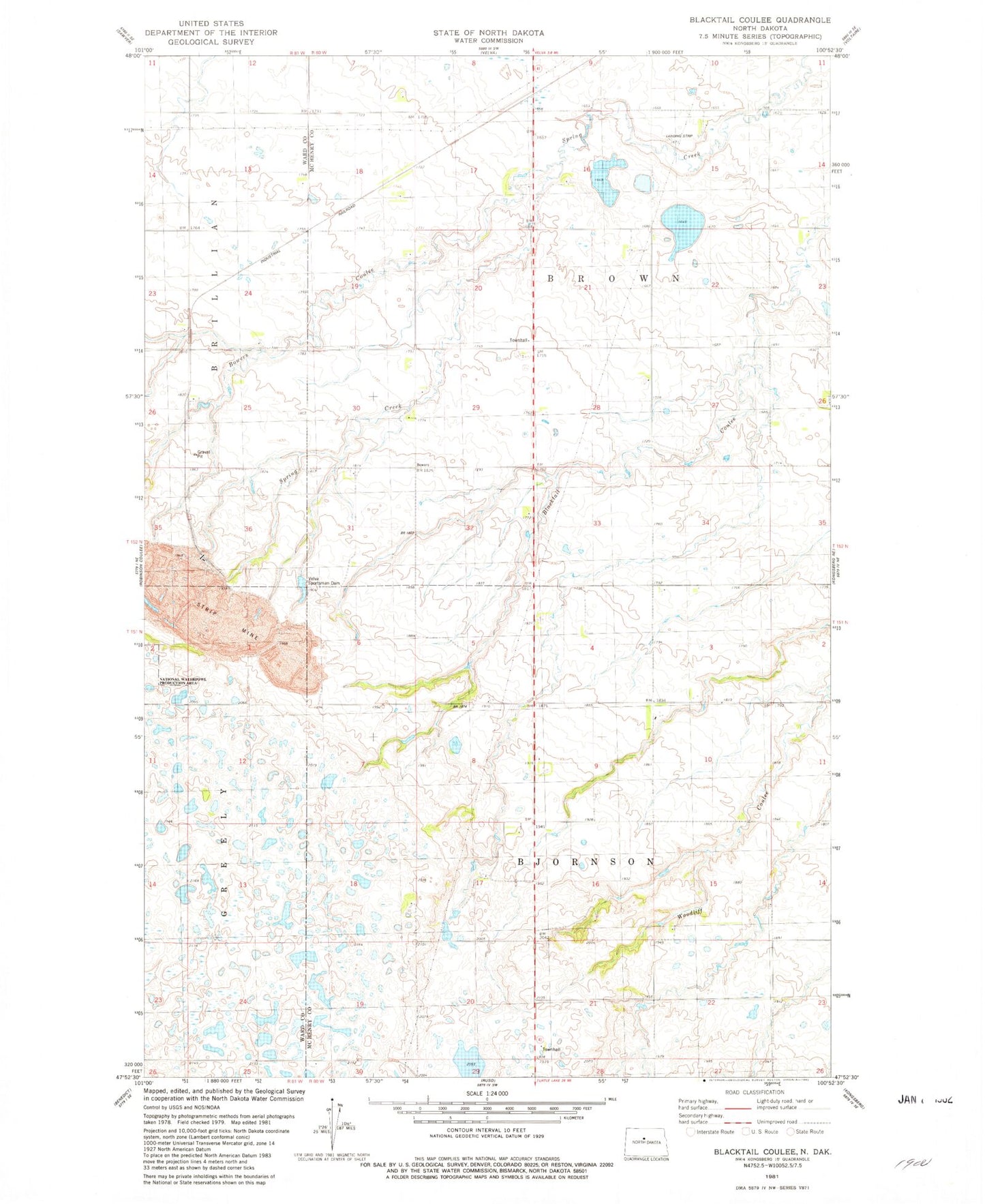 Classic USGS Blacktail Coulee North Dakota 7.5'x7.5' Topo Map Image
