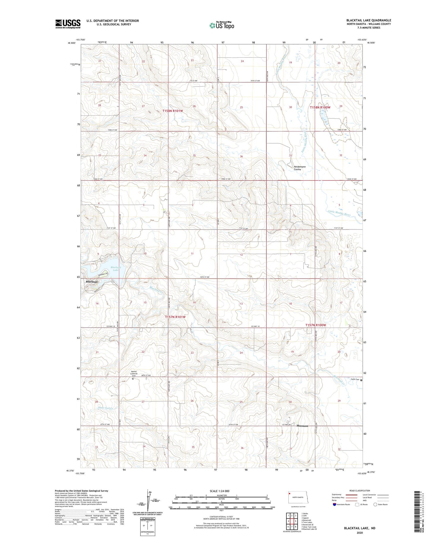Blacktail Lake North Dakota US Topo Map Image