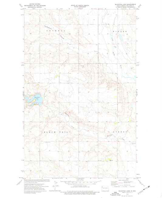 Classic USGS Blacktail Lake North Dakota 7.5'x7.5' Topo Map Image