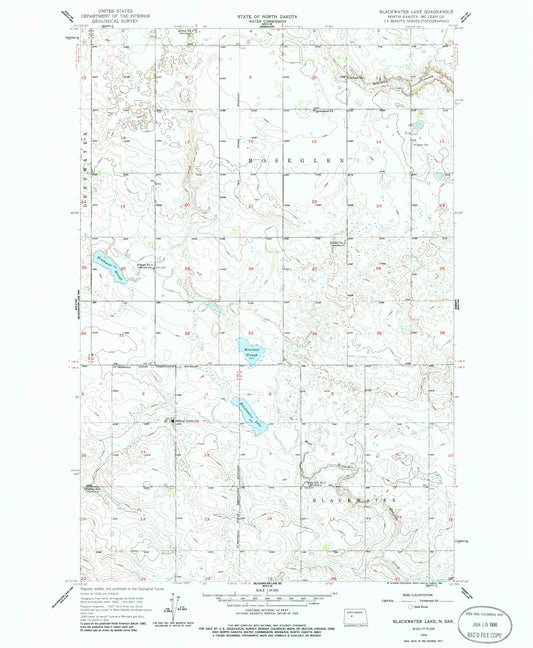 Classic USGS Blackwater Lake North Dakota 7.5'x7.5' Topo Map Image