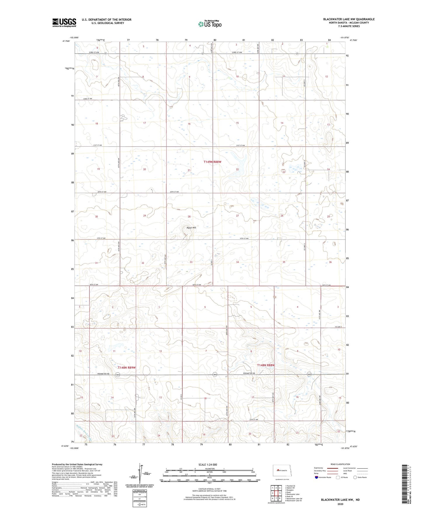 Blackwater Lake NW North Dakota US Topo Map Image