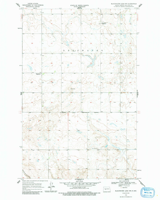 Classic USGS Blackwater Lake NW North Dakota 7.5'x7.5' Topo Map Image