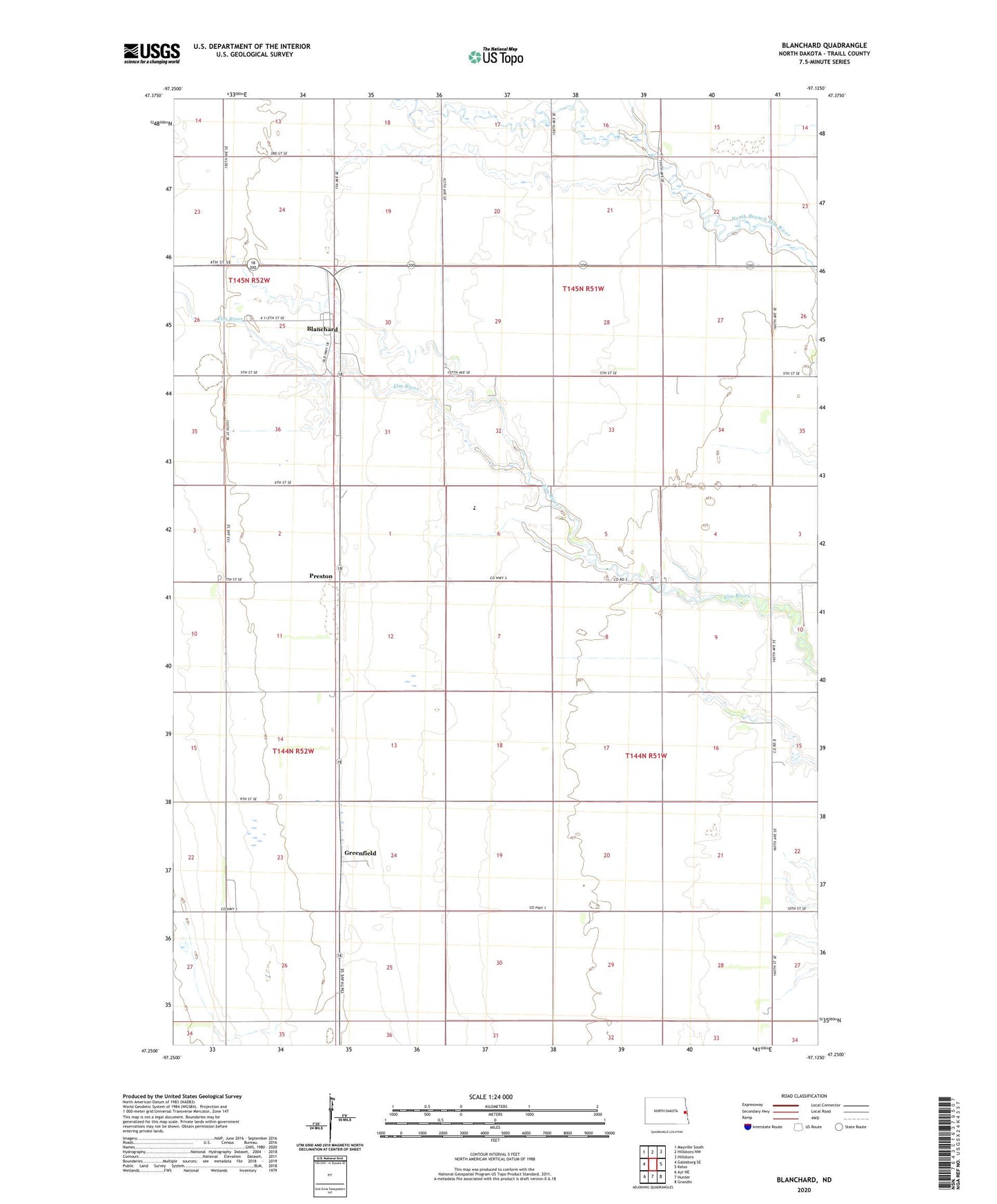 Blanchard North Dakota US Topo Map Image