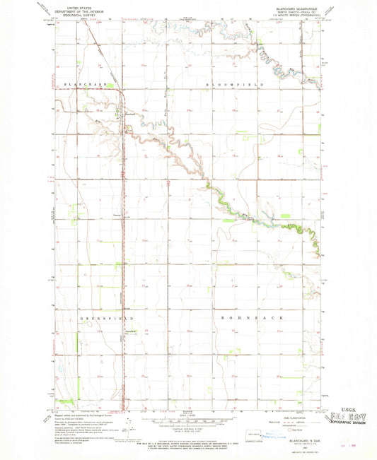 Classic USGS Blanchard North Dakota 7.5'x7.5' Topo Map Image