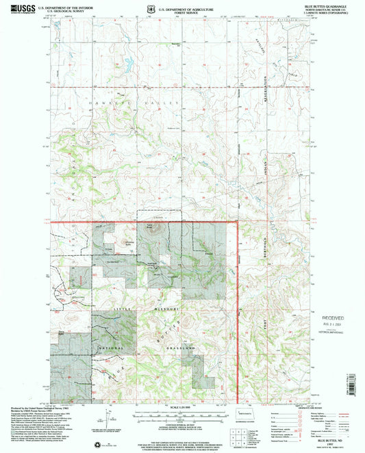 Classic USGS Blue Buttes North Dakota 7.5'x7.5' Topo Map Image