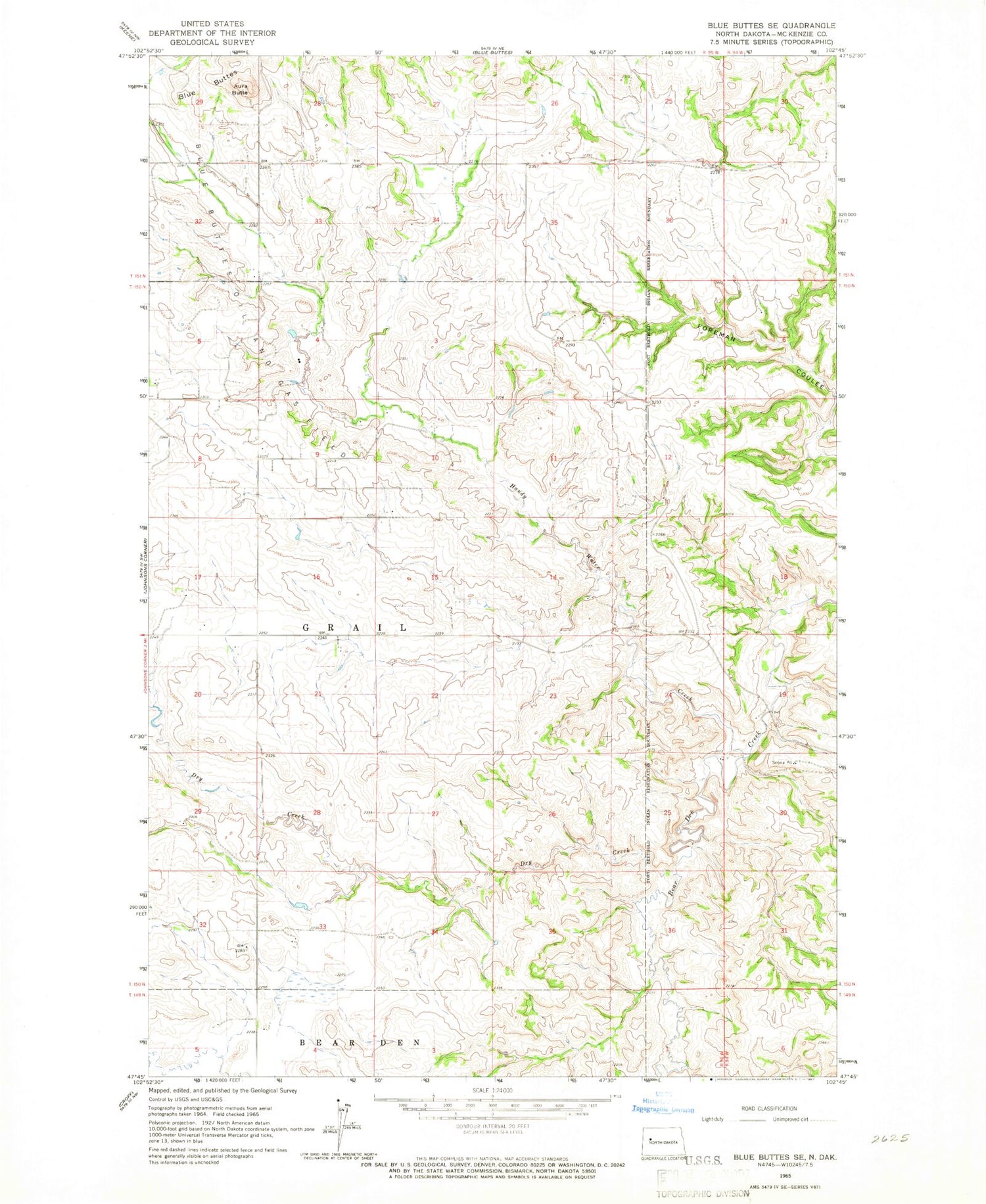 Classic USGS Blue Buttes SE North Dakota 7.5'x7.5' Topo Map Image