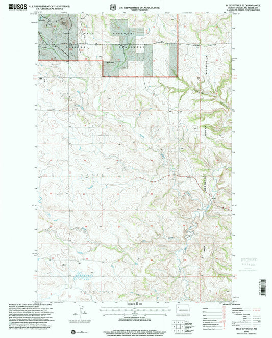 Classic USGS Blue Buttes SE North Dakota 7.5'x7.5' Topo Map Image
