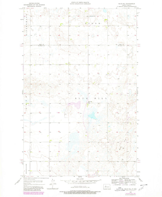 Classic USGS Blue Hill North Dakota 7.5'x7.5' Topo Map Image