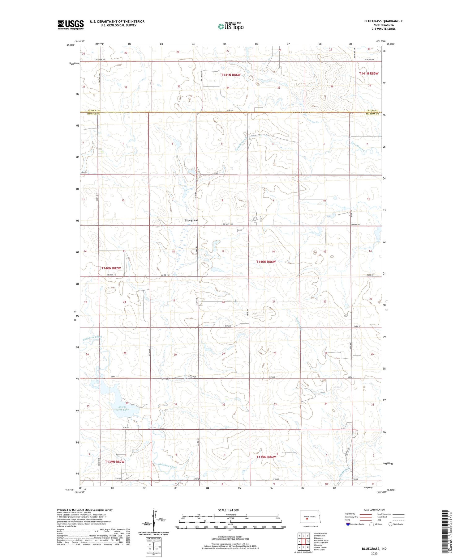 Bluegrass North Dakota US Topo Map Image