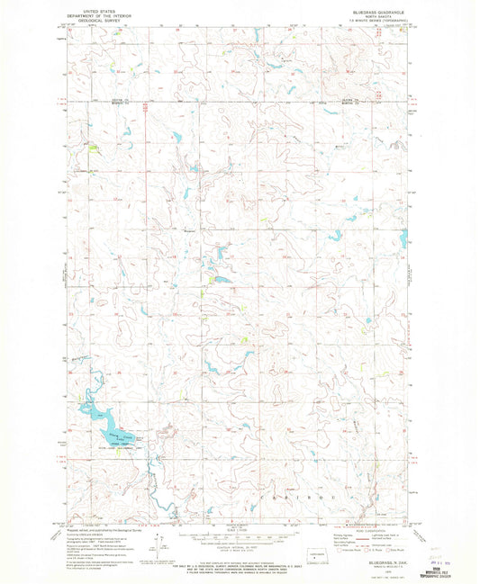 Classic USGS Bluegrass North Dakota 7.5'x7.5' Topo Map Image
