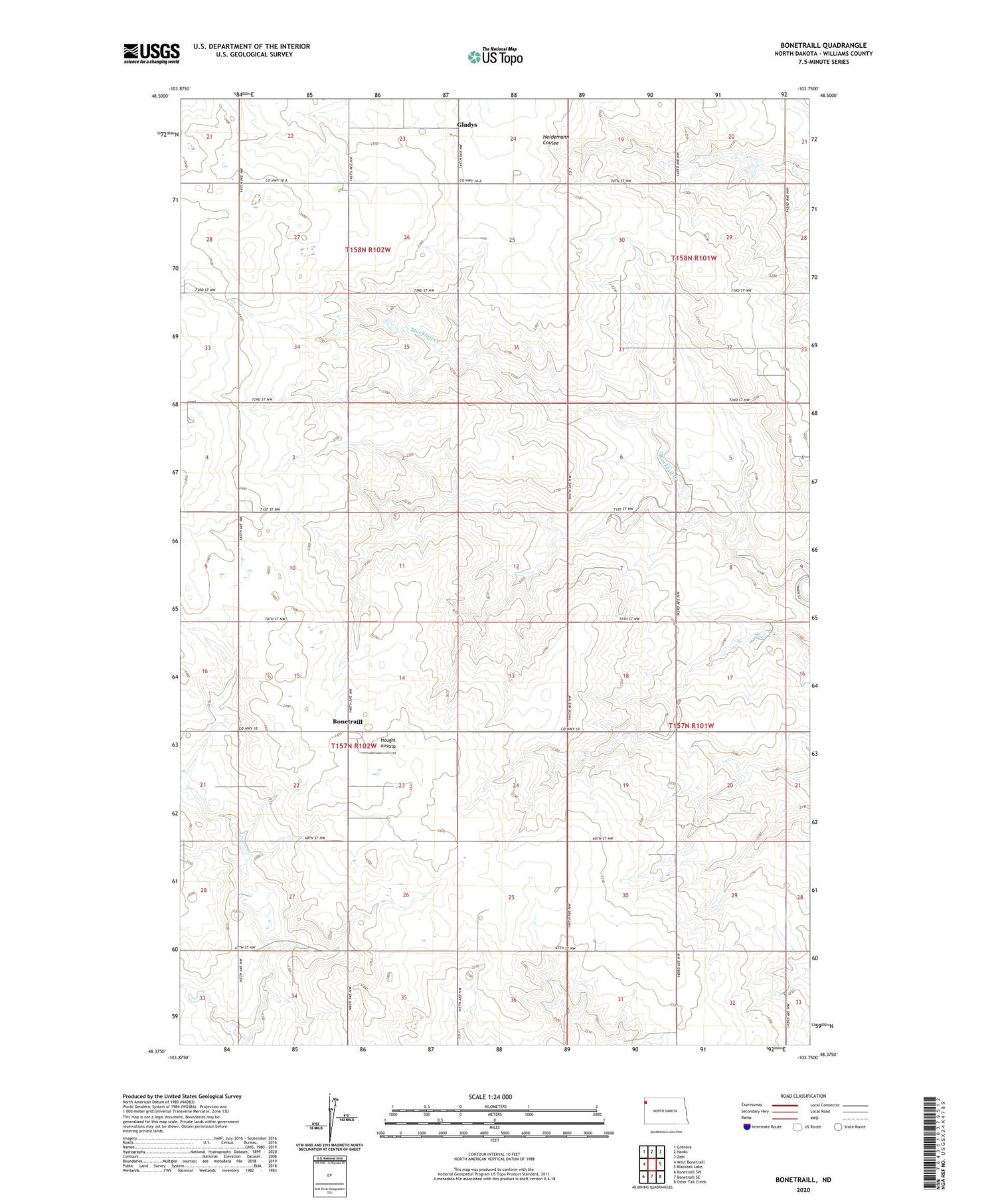 Bonetraill North Dakota US Topo Map Image