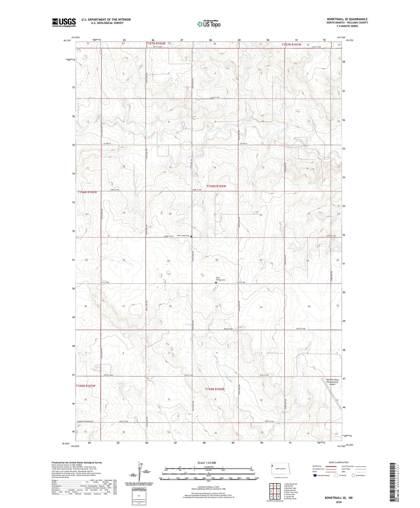 Bonetraill SE North Dakota US Topo Map Image