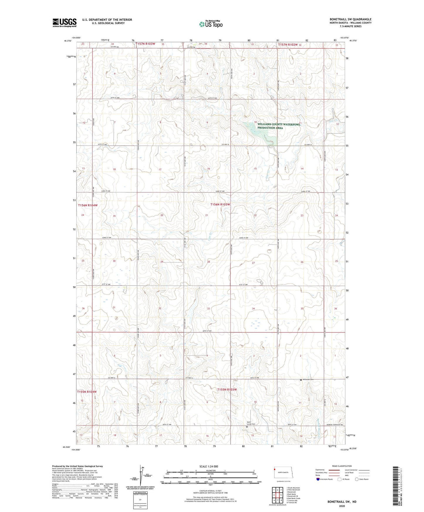 Bonetraill SW North Dakota US Topo Map Image