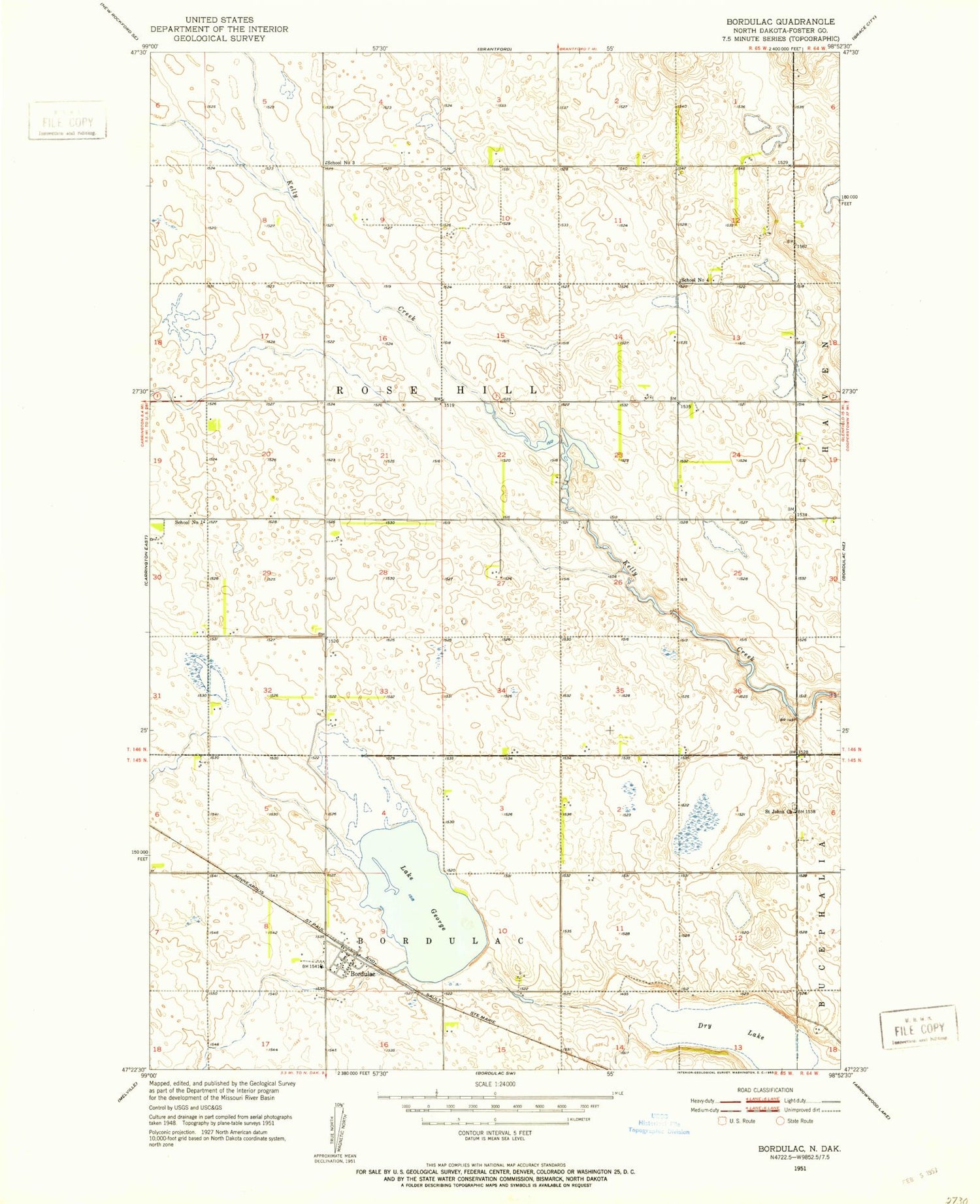 Classic USGS Bordulac North Dakota 7.5'x7.5' Topo Map Image