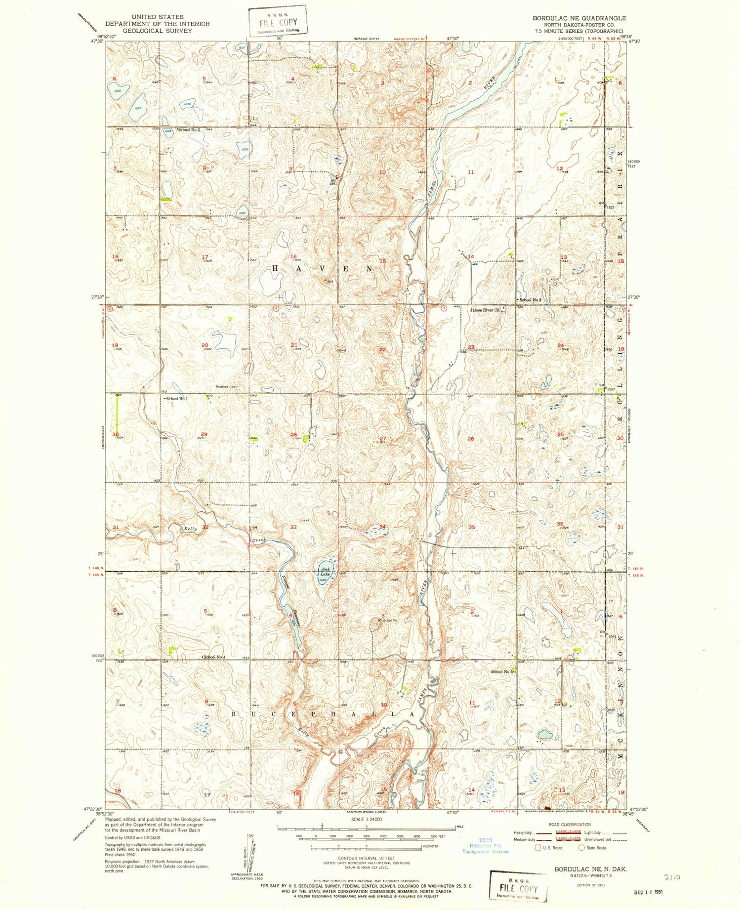 Classic USGS Bordulac NE North Dakota 7.5'x7.5' Topo Map Image