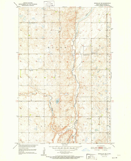Classic USGS Bordulac NE North Dakota 7.5'x7.5' Topo Map Image