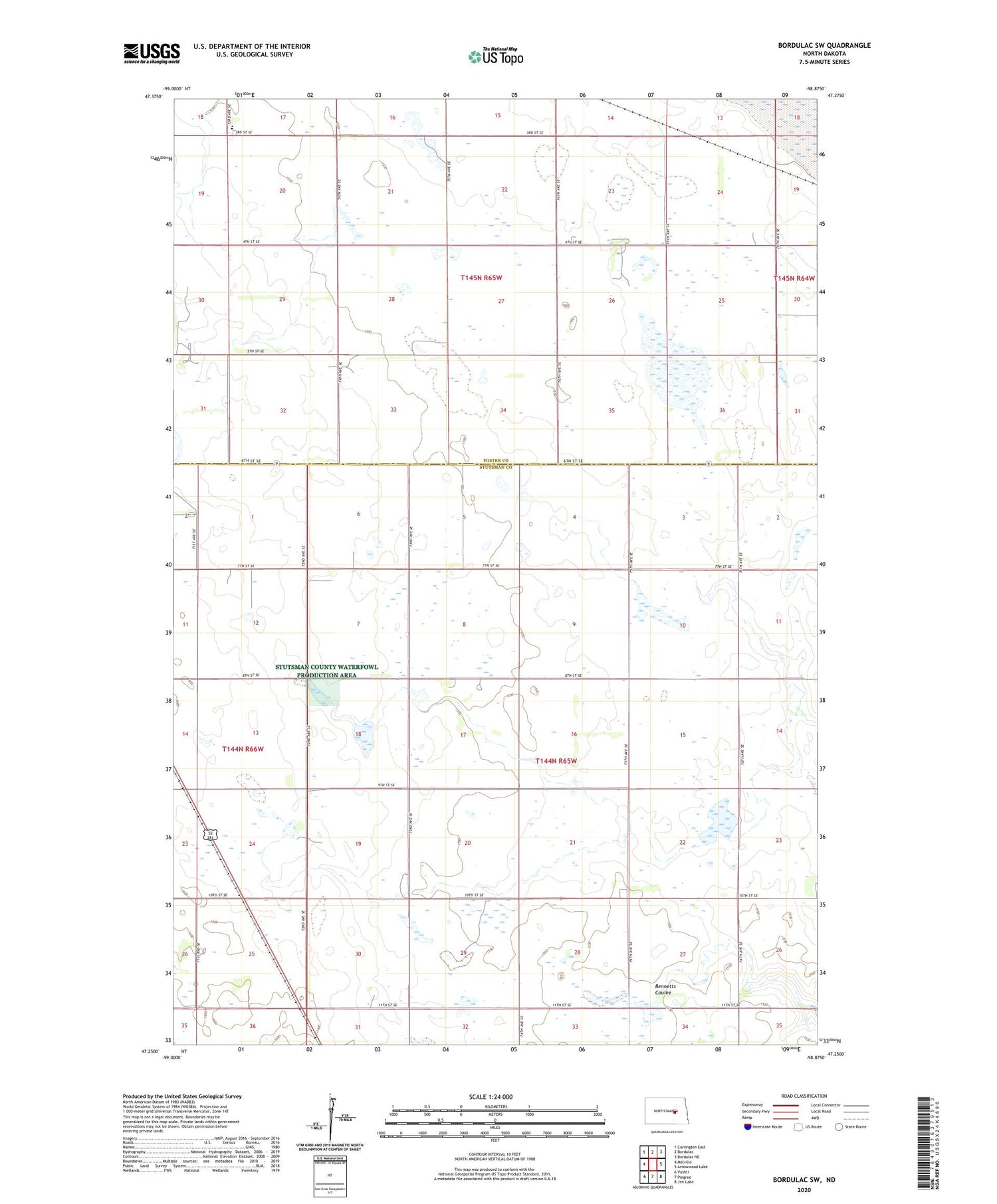 Bordulac SW North Dakota US Topo Map Image