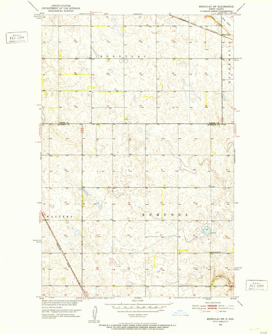Classic USGS Bordulac SW North Dakota 7.5'x7.5' Topo Map Image