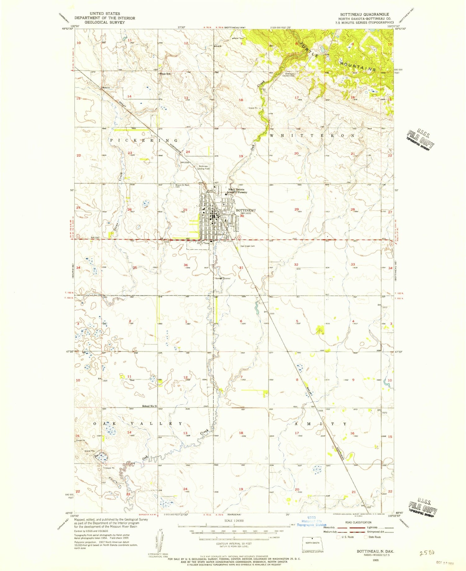 Classic USGS Bottineau North Dakota 7.5'x7.5' Topo Map Image