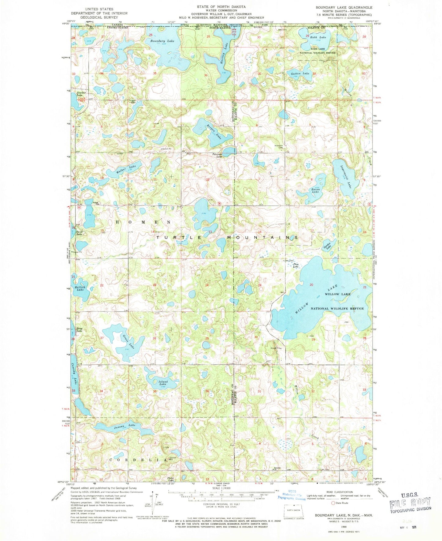Classic USGS Boundary Lake North Dakota 7.5'x7.5' Topo Map Image