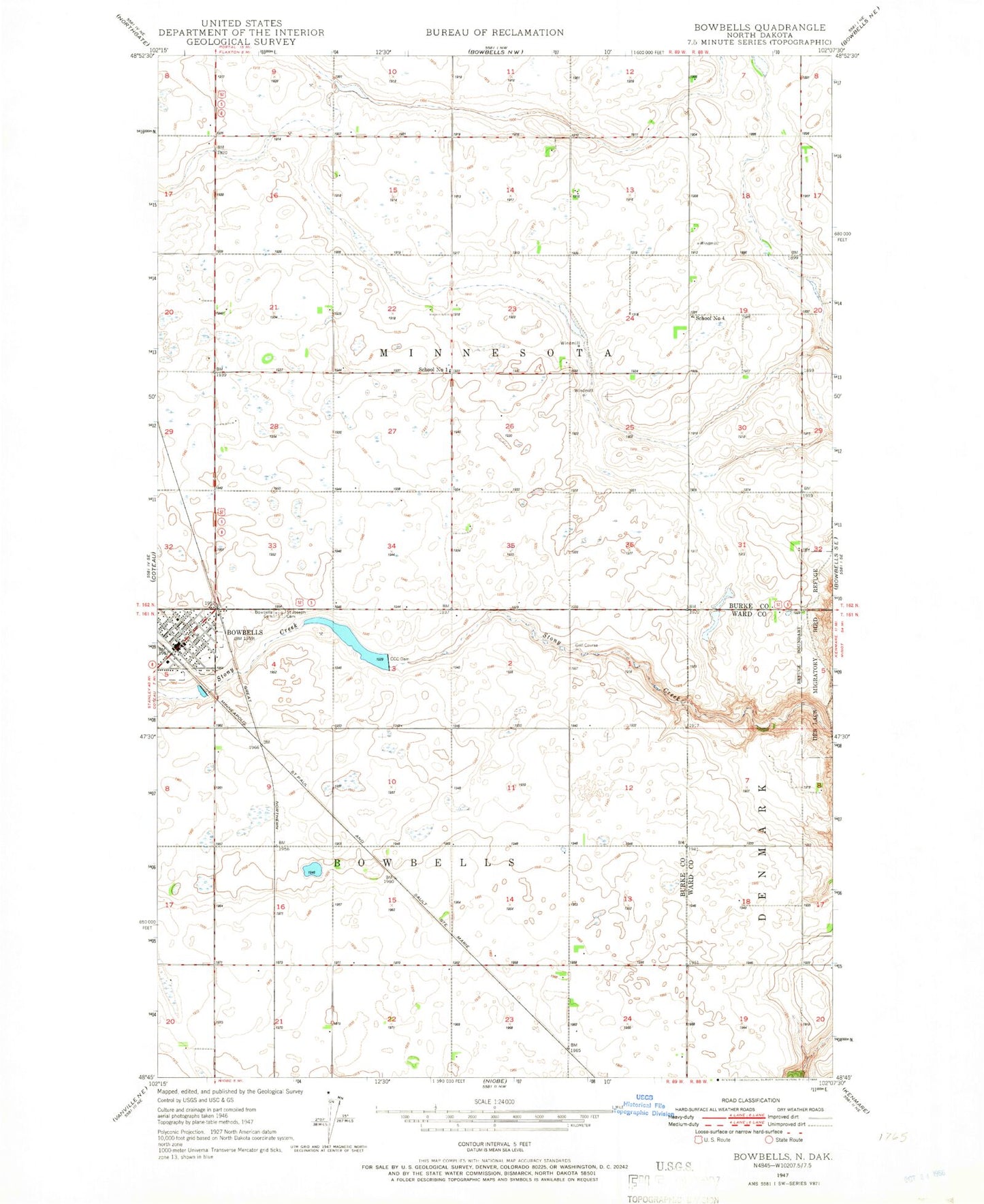 Classic USGS Bowbells North Dakota 7.5'x7.5' Topo Map Image