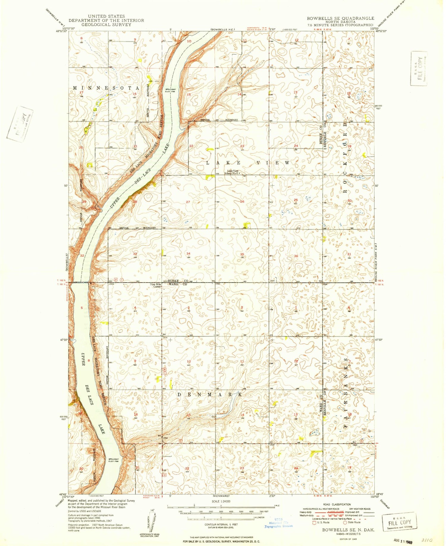 Classic USGS Bowbells SE North Dakota 7.5'x7.5' Topo Map Image