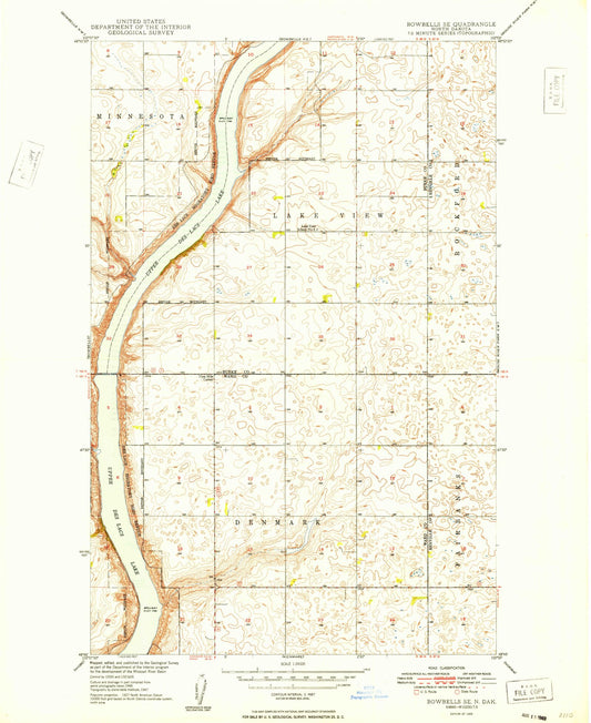 Classic USGS Bowbells SE North Dakota 7.5'x7.5' Topo Map Image
