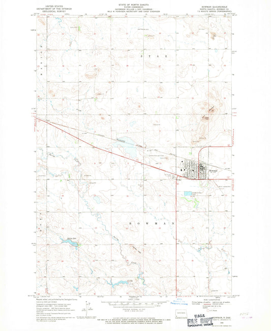 Classic USGS Bowman North Dakota 7.5'x7.5' Topo Map Image