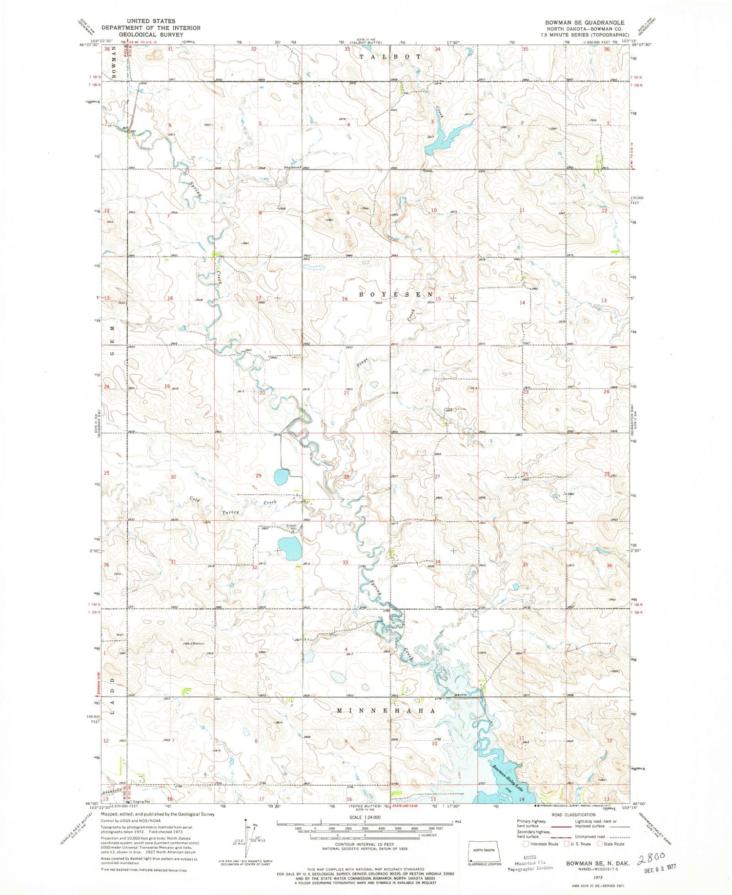 Classic USGS Bowman SE North Dakota 7.5'x7.5' Topo Map Image