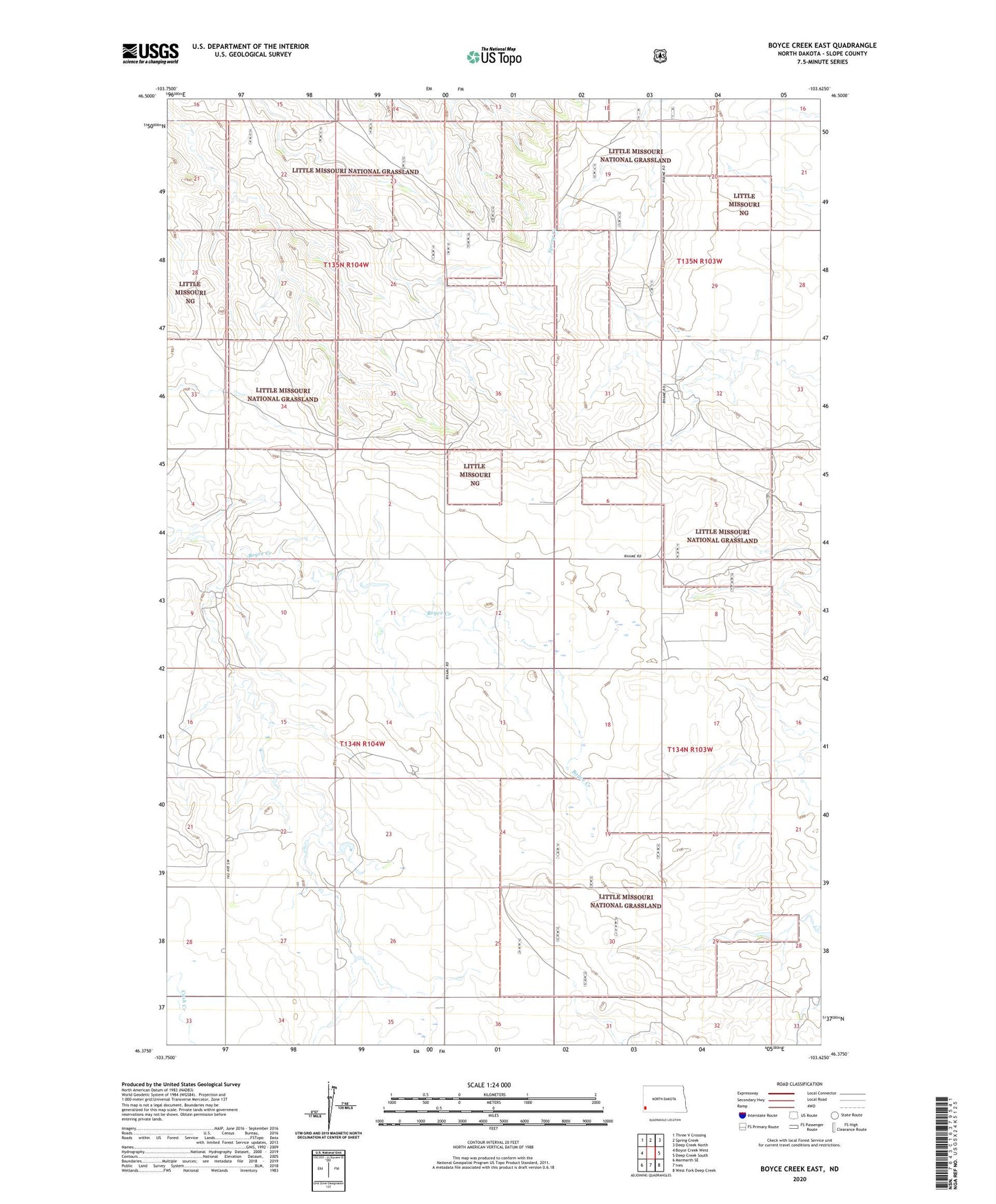 Boyce Creek East North Dakota US Topo Map Image