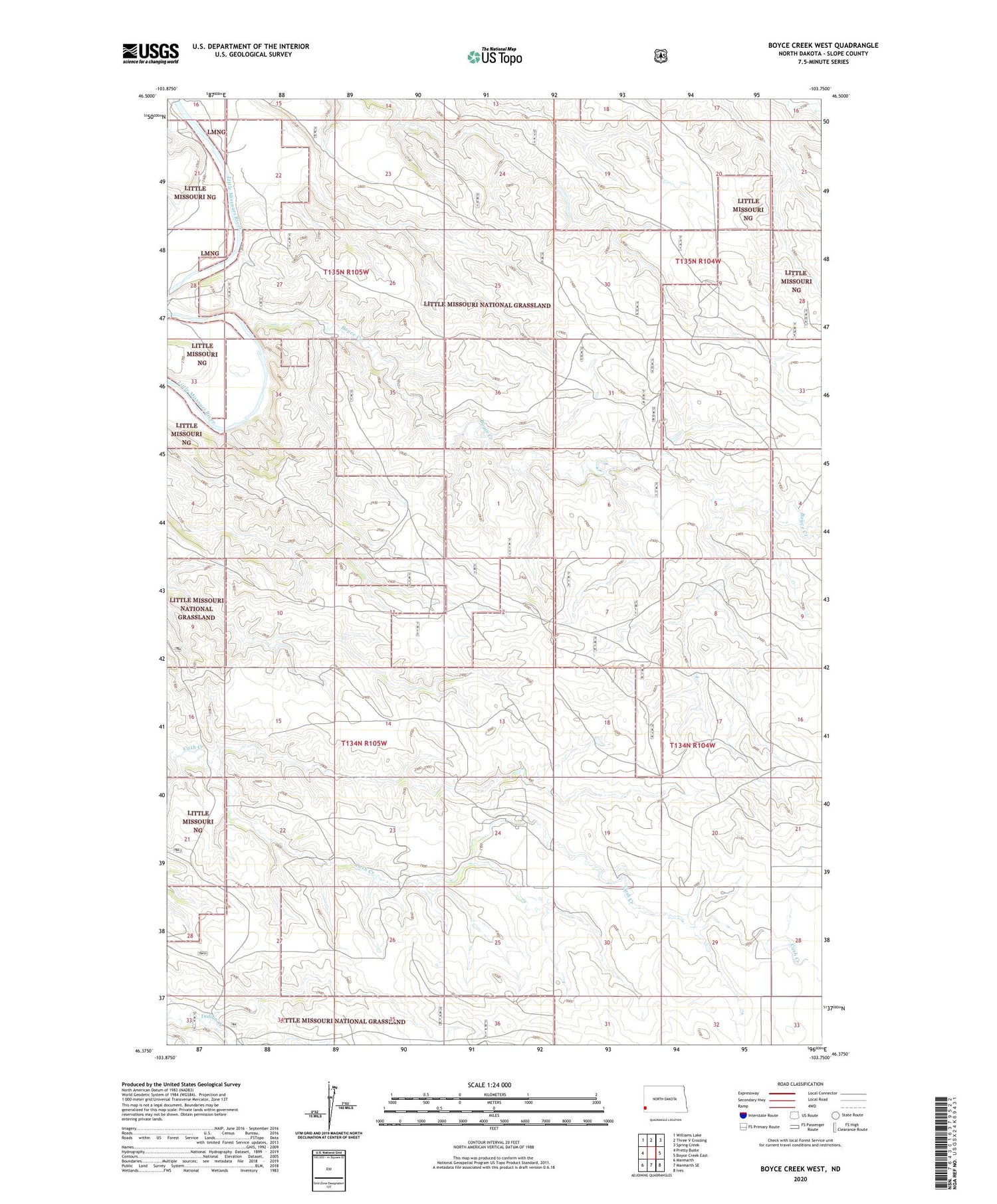Boyce Creek West North Dakota US Topo Map Image