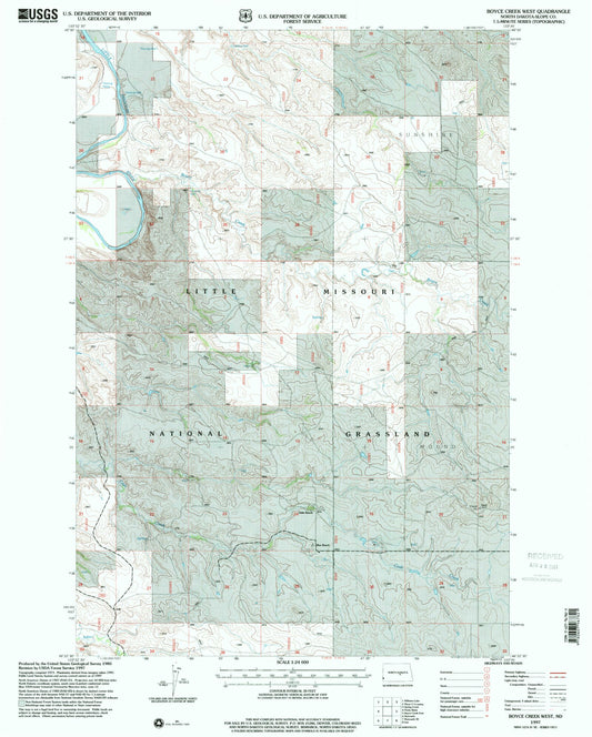 Classic USGS Boyce Creek West North Dakota 7.5'x7.5' Topo Map Image