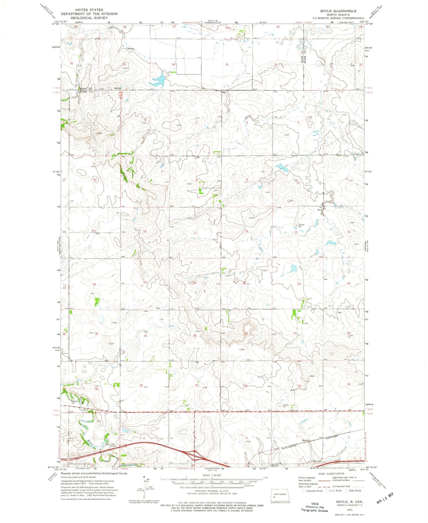 Classic USGS Boyle North Dakota 7.5'x7.5' Topo Map Image