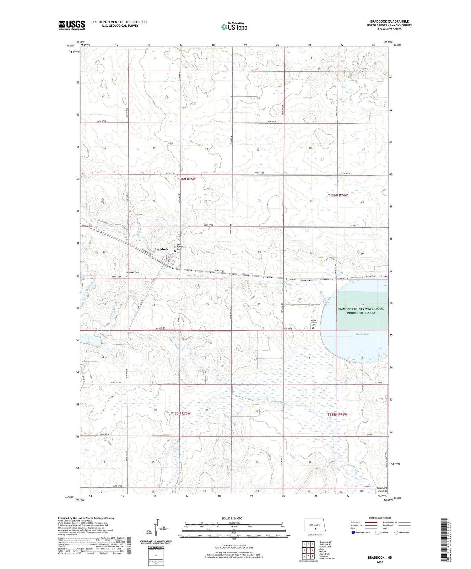 Braddock North Dakota US Topo Map Image